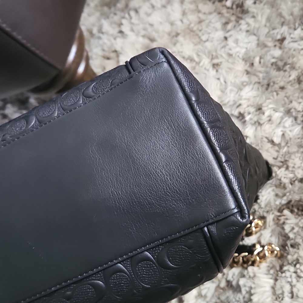 Coach Black and Gold Embossed Leather Tote - Picture 5 of 8